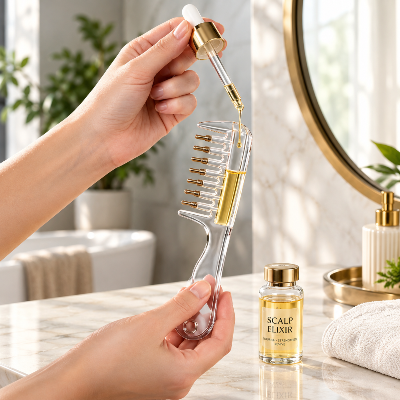 Refillable scalp liquid applicator comb reservoir
