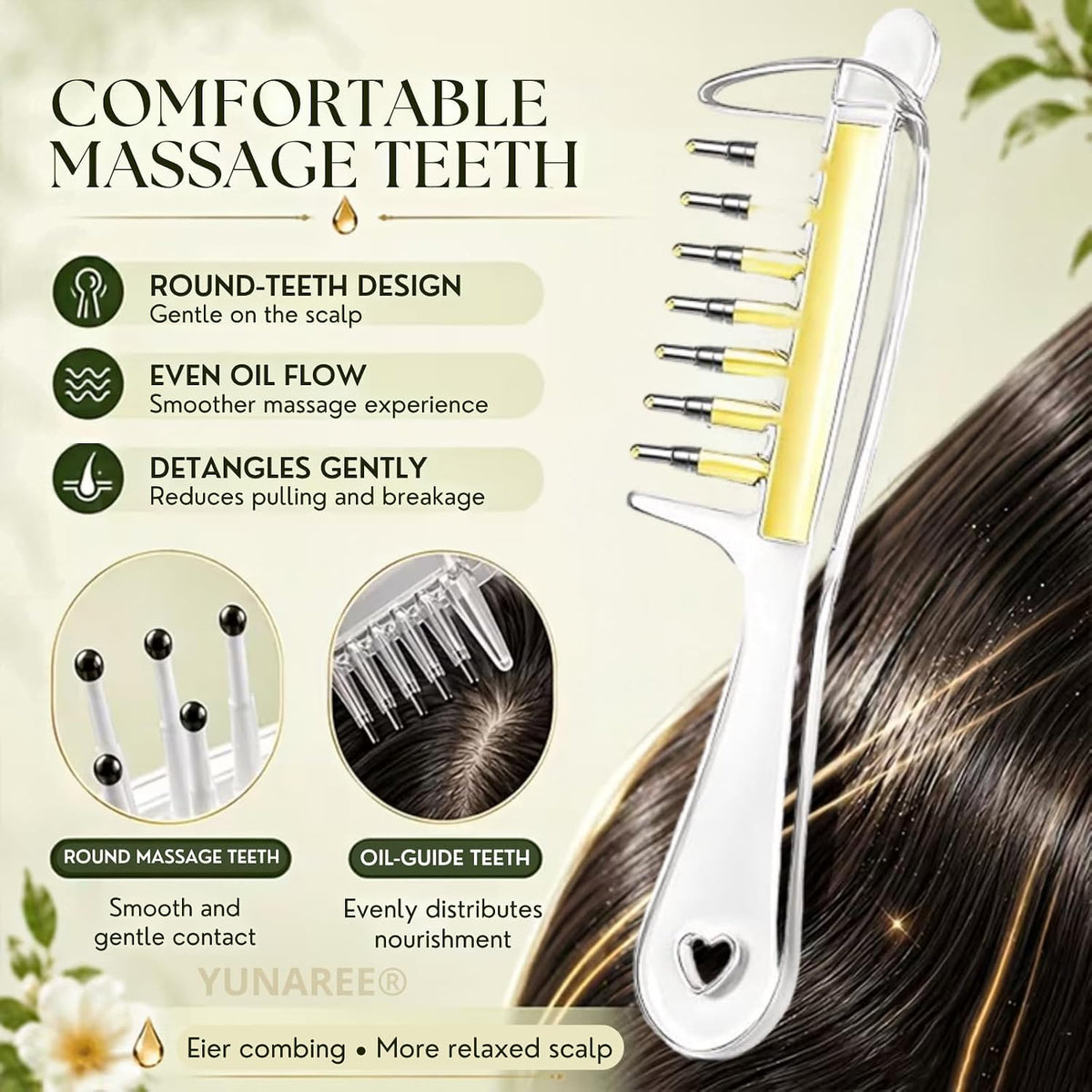 Hair oil applicator comb rounded metal massage tips