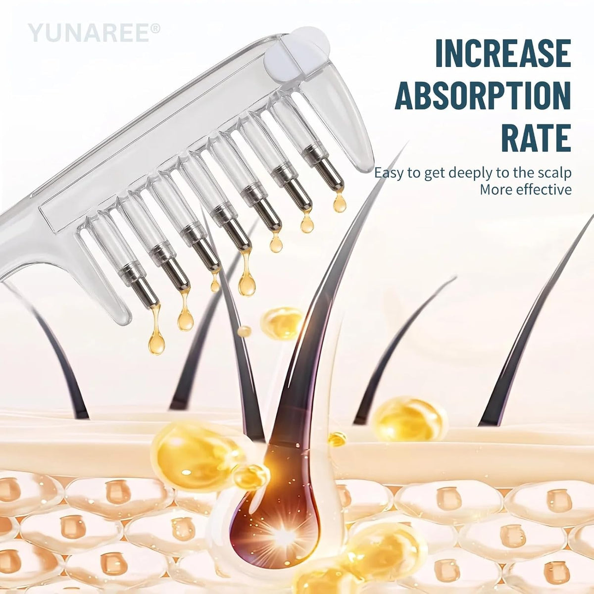 Transparent refillable hair oil applicator comb details