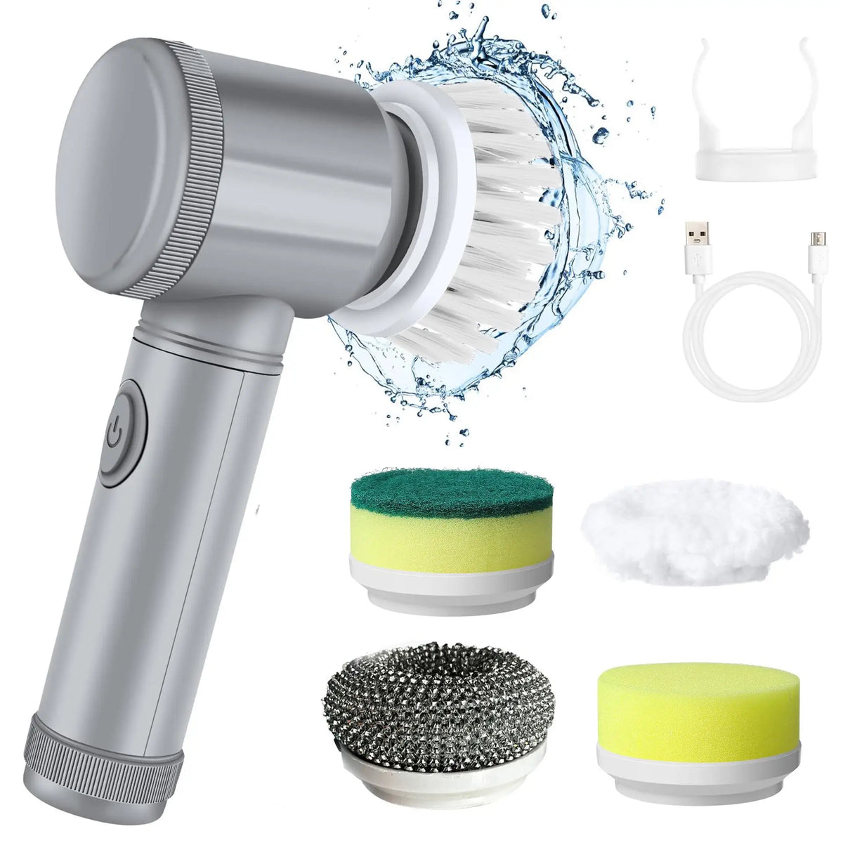 Multi-purpose spin scrubber for sinks tiles and cookware