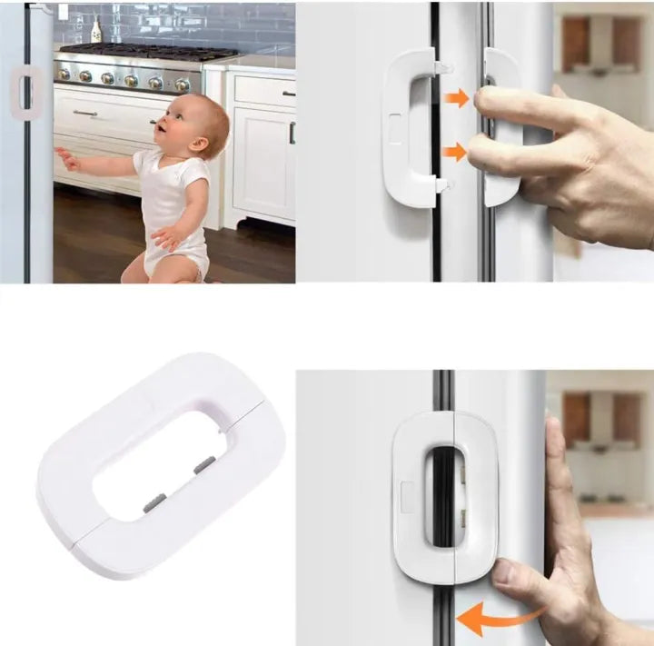 Child safety fridge lock installed on refrigerator with double-press operation