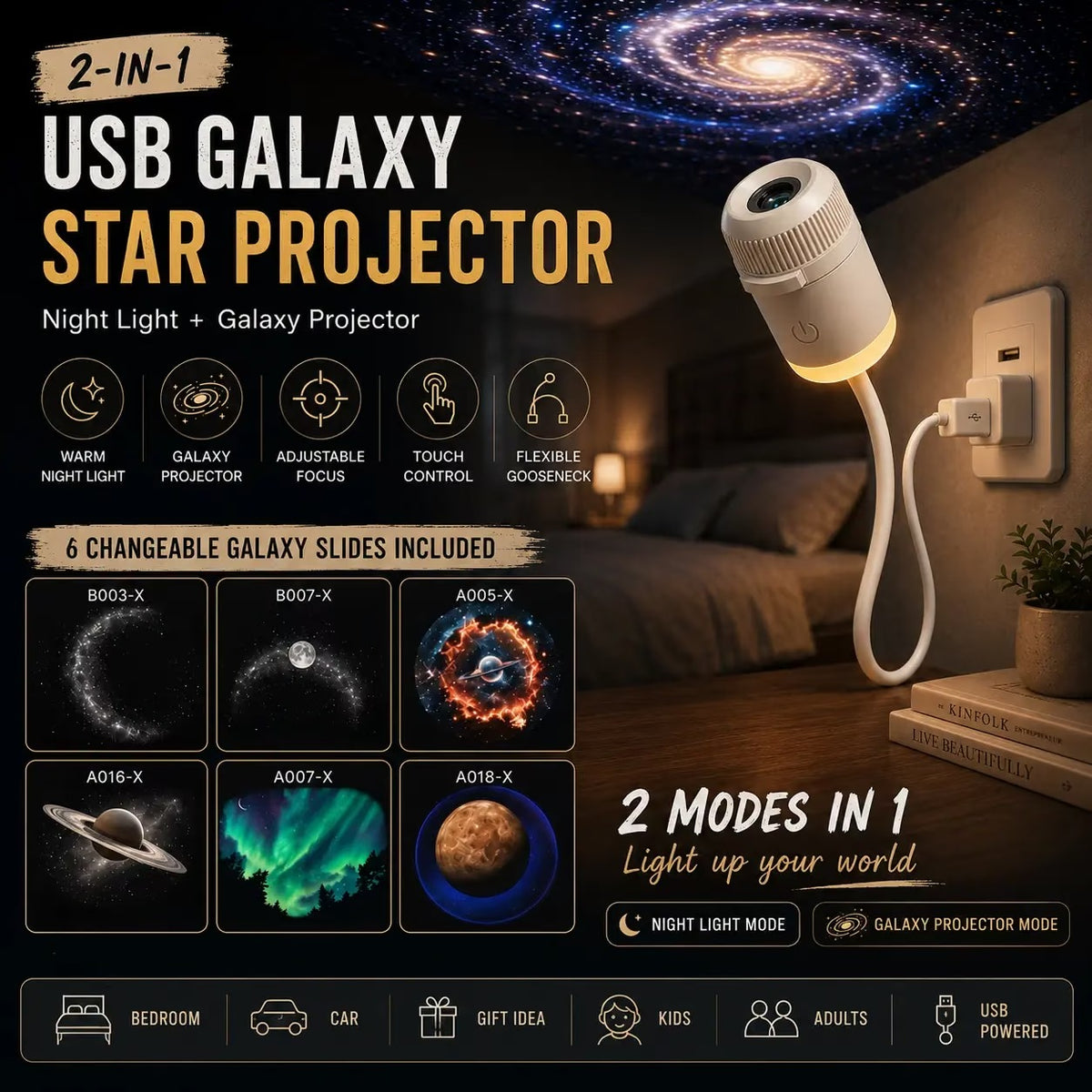 USB galaxy star projector night light product view