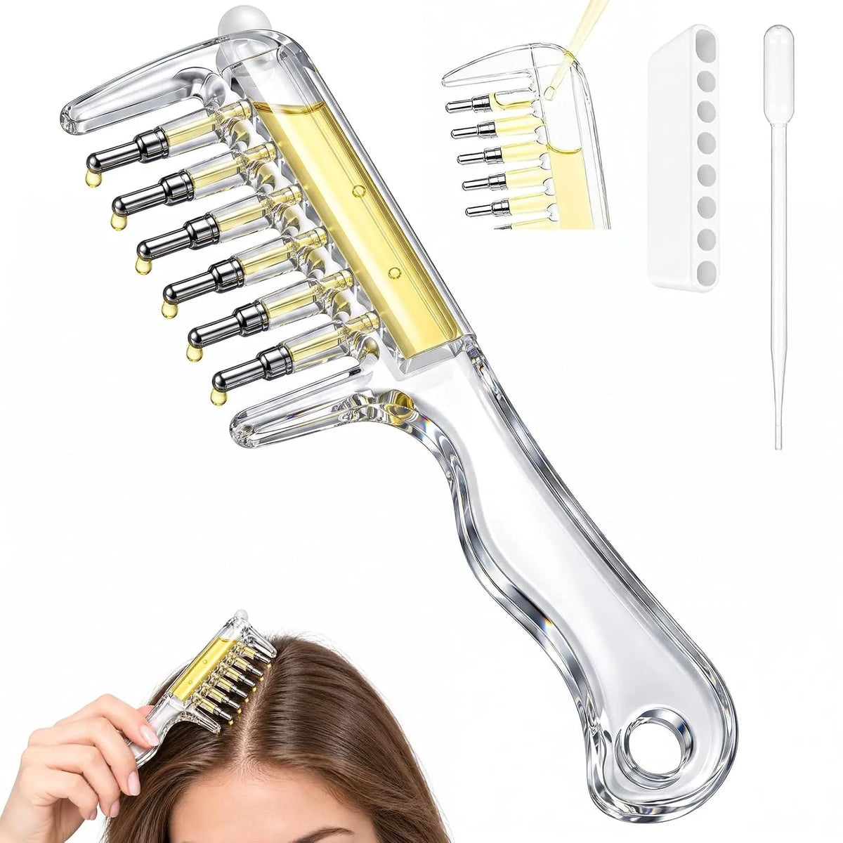 Transparent scalp serum applicator massage comb product view